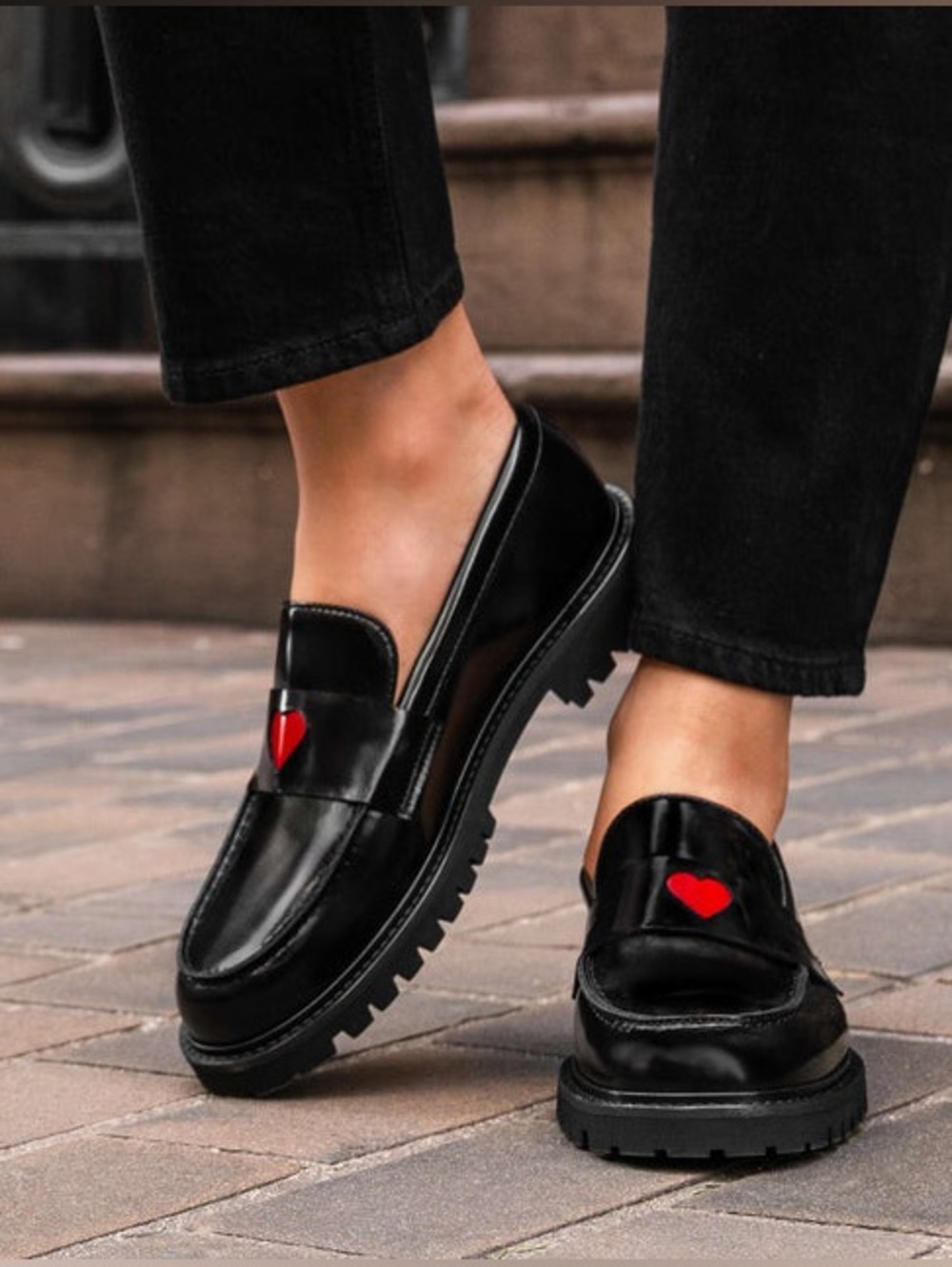 Thursday Boot Co. The Penny Loafer Love Black Leather Rare Heart Design Chunky